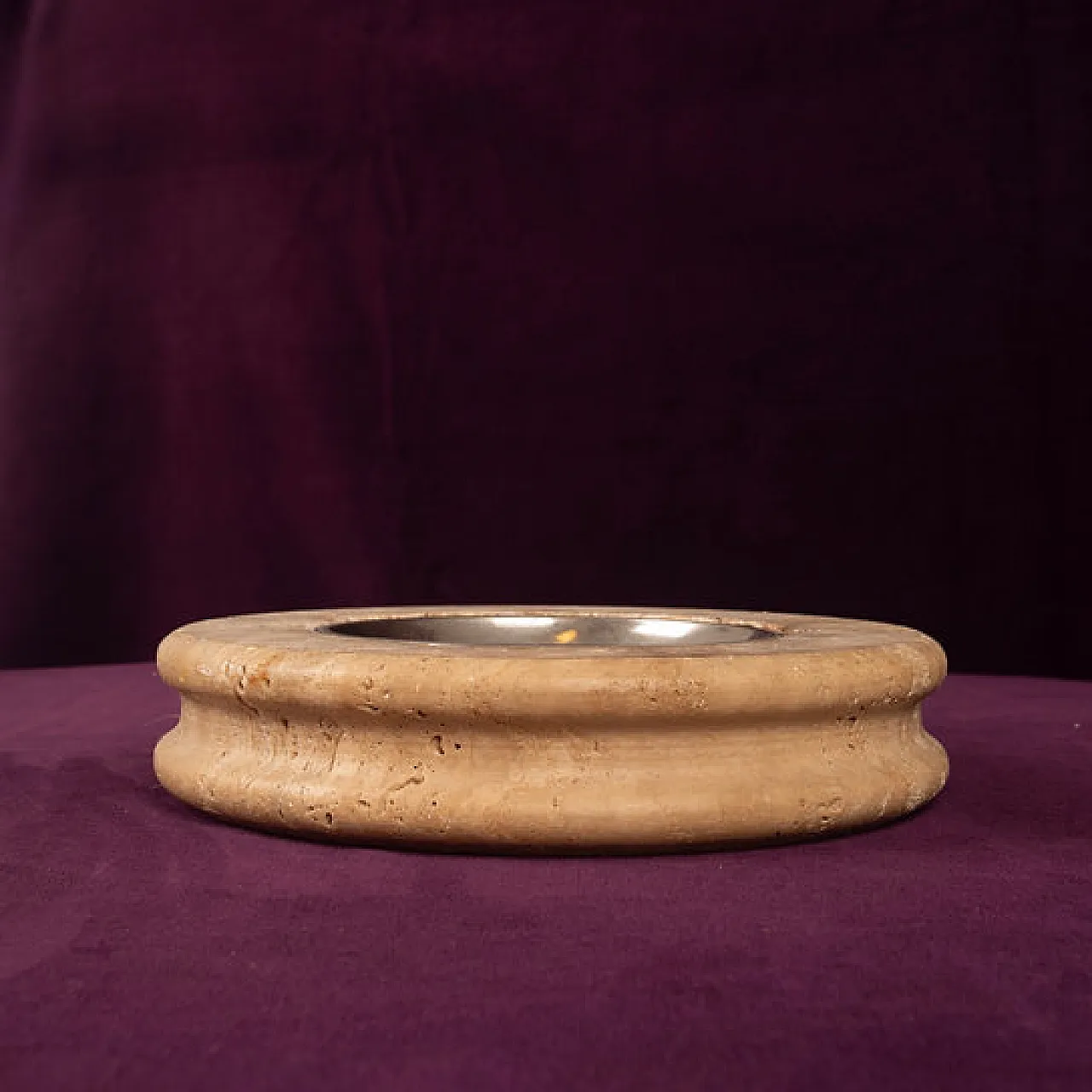 Posacenere in travertino con piatto metallico rimovibile, anni '70 9