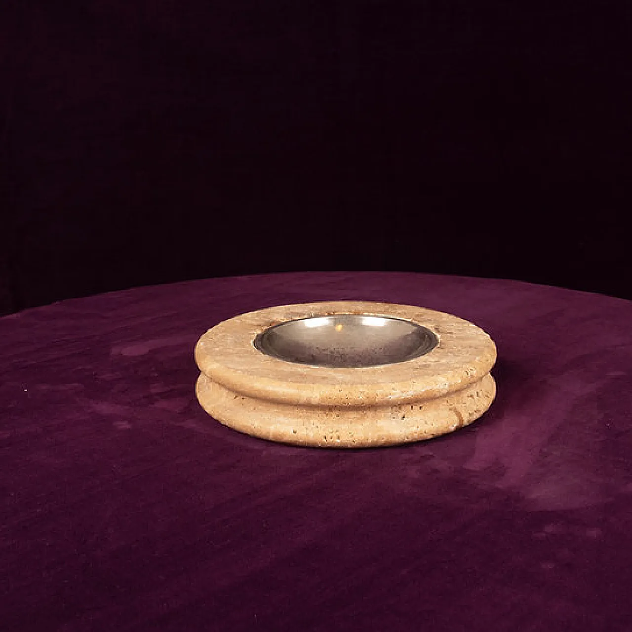 Posacenere in travertino con piatto metallico rimovibile, anni '70 10