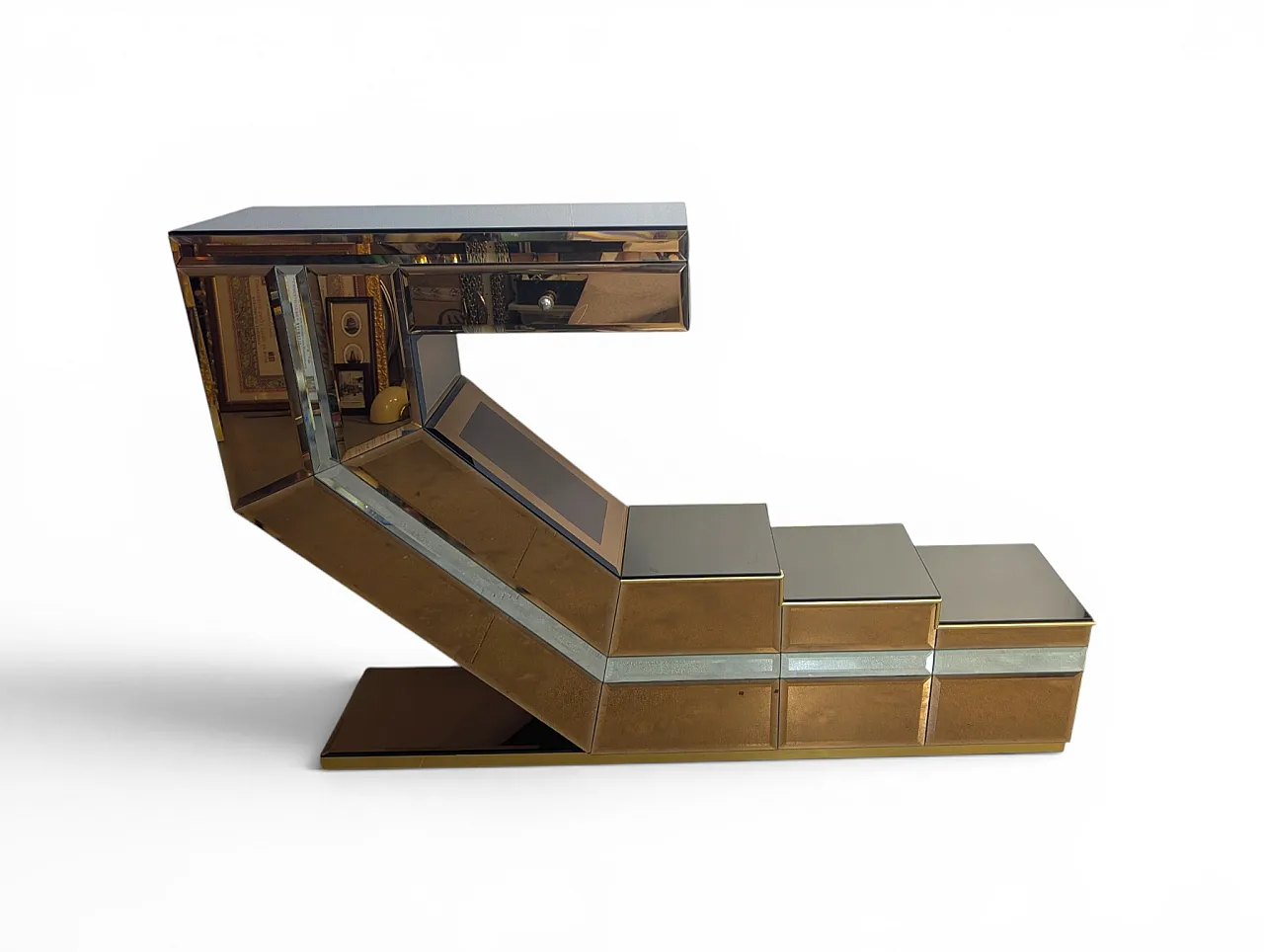 Stepped console with mirrors and compartments, 1970s/80s 1