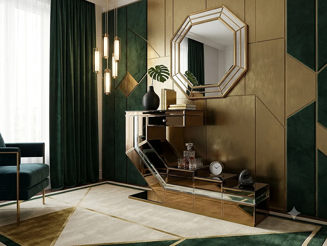 Stepped console with mirrors and compartments, 1970s/80s 11