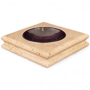 Square travertine ashtray with removable metal dish, 1970s