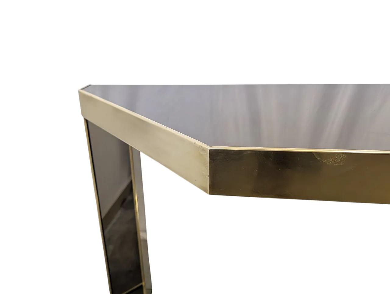 Consolle in ottone e vetro specchiato, anni '70 2