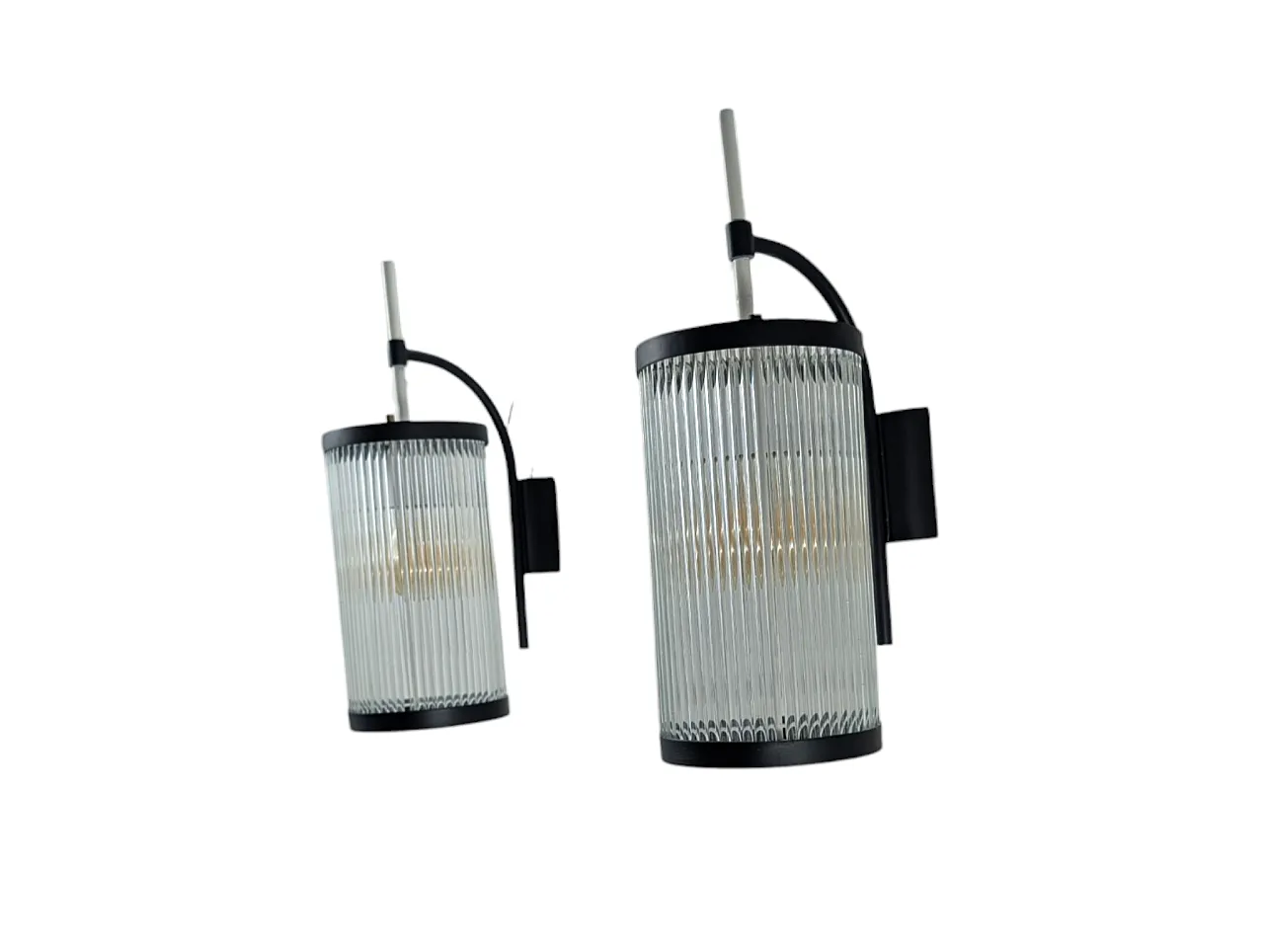 Set of 2 iron wall lights and glass strips, mid-20th century 2