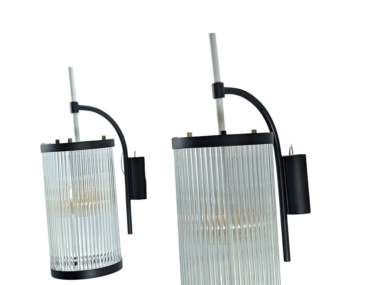 Set of 2 iron wall lights and glass strips, mid-20th century 3