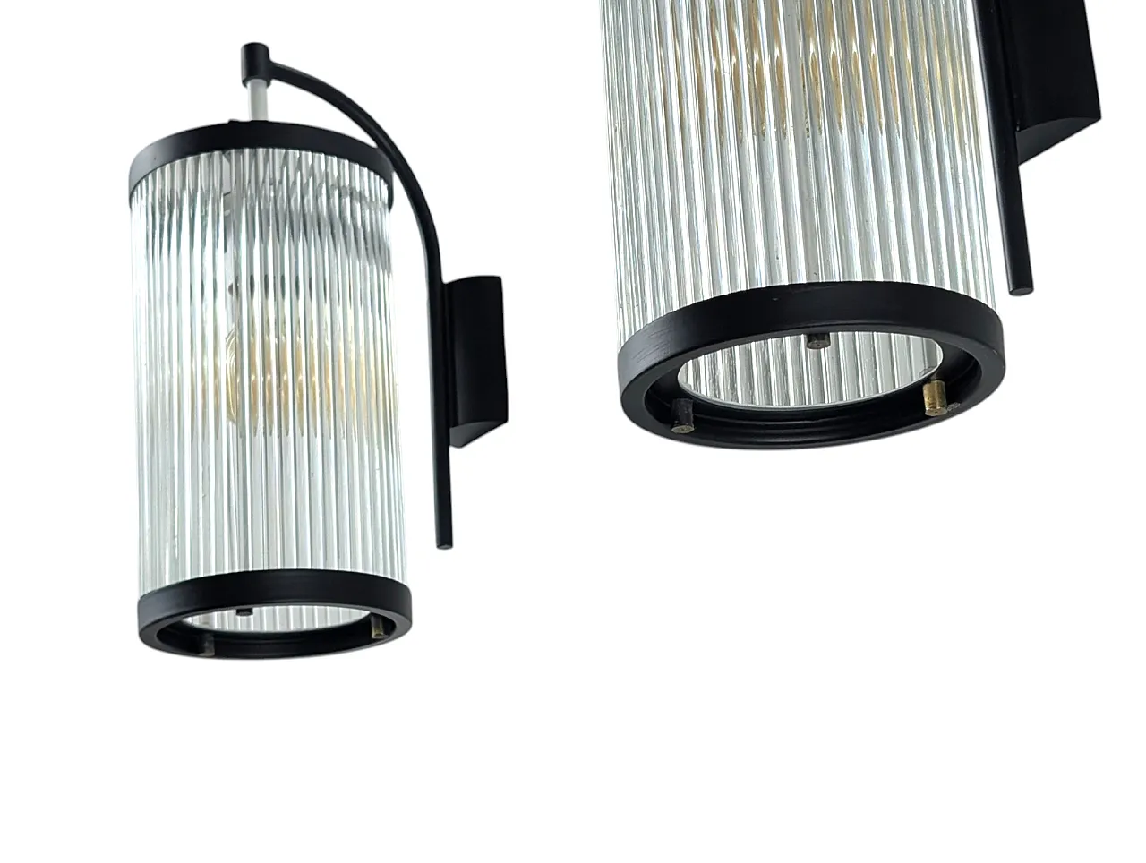 Set of 2 iron wall lights and glass strips, mid-20th century 4