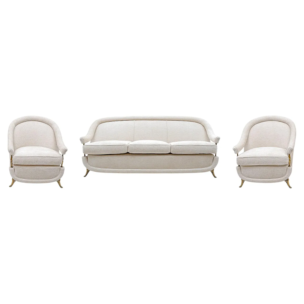 French Art Deco sofa and two armchairs, 1950s 1