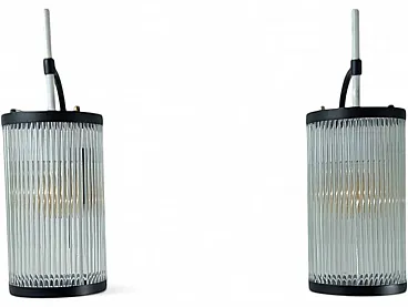 Set of 2 iron wall lights and glass strips, mid-20th century