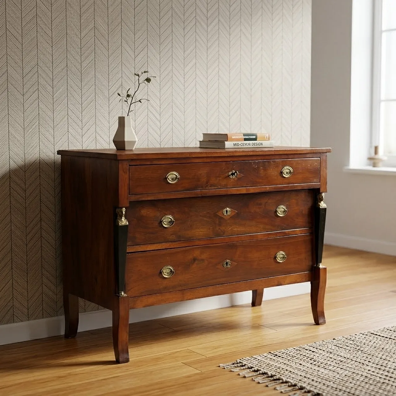 Empire chest of drawers in walnut, 19th century 2