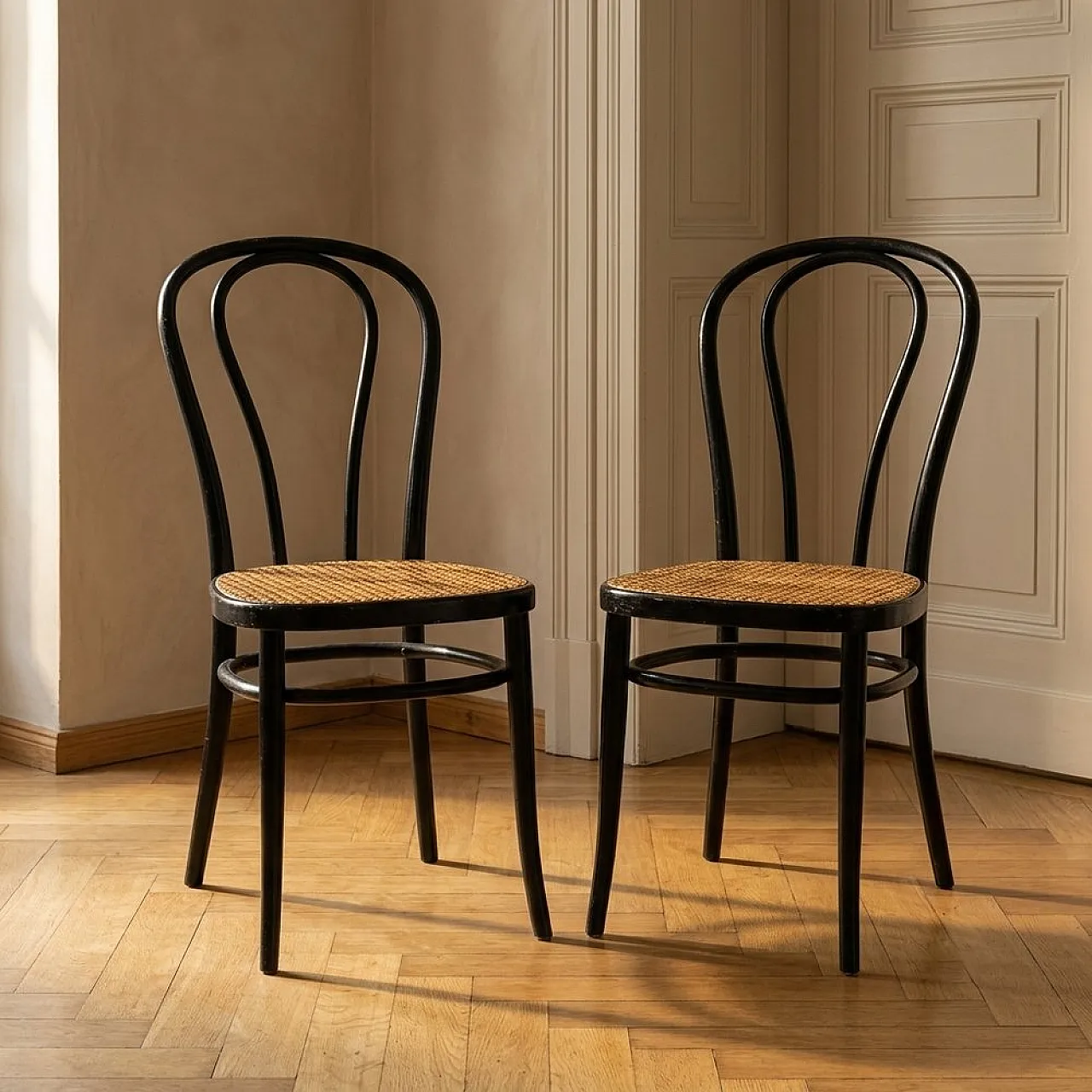 Coppia di sedie in legno di Thonet per Herbatschek, anni '60 2