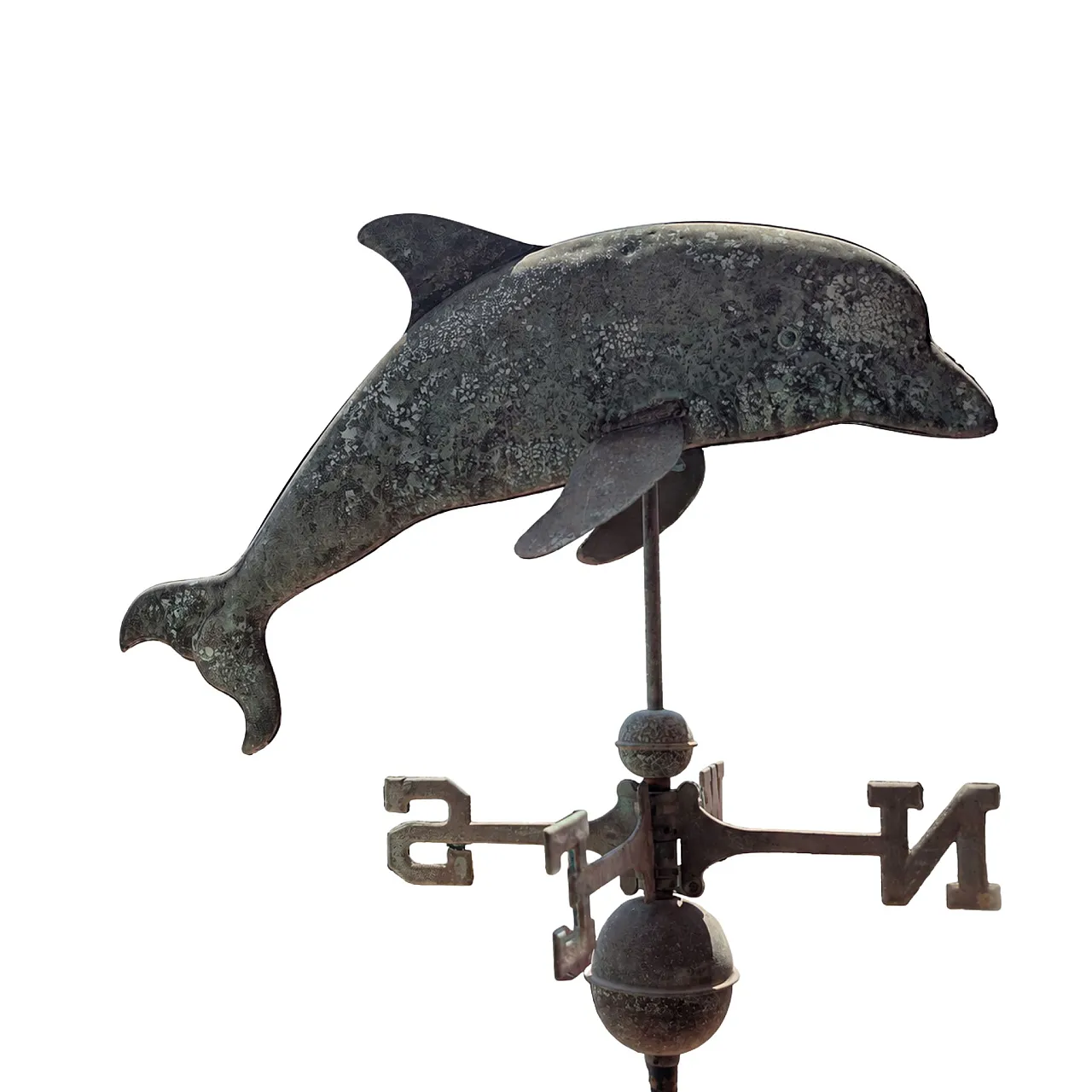 Italian early 1900s weather vane in copper with dolphin 2