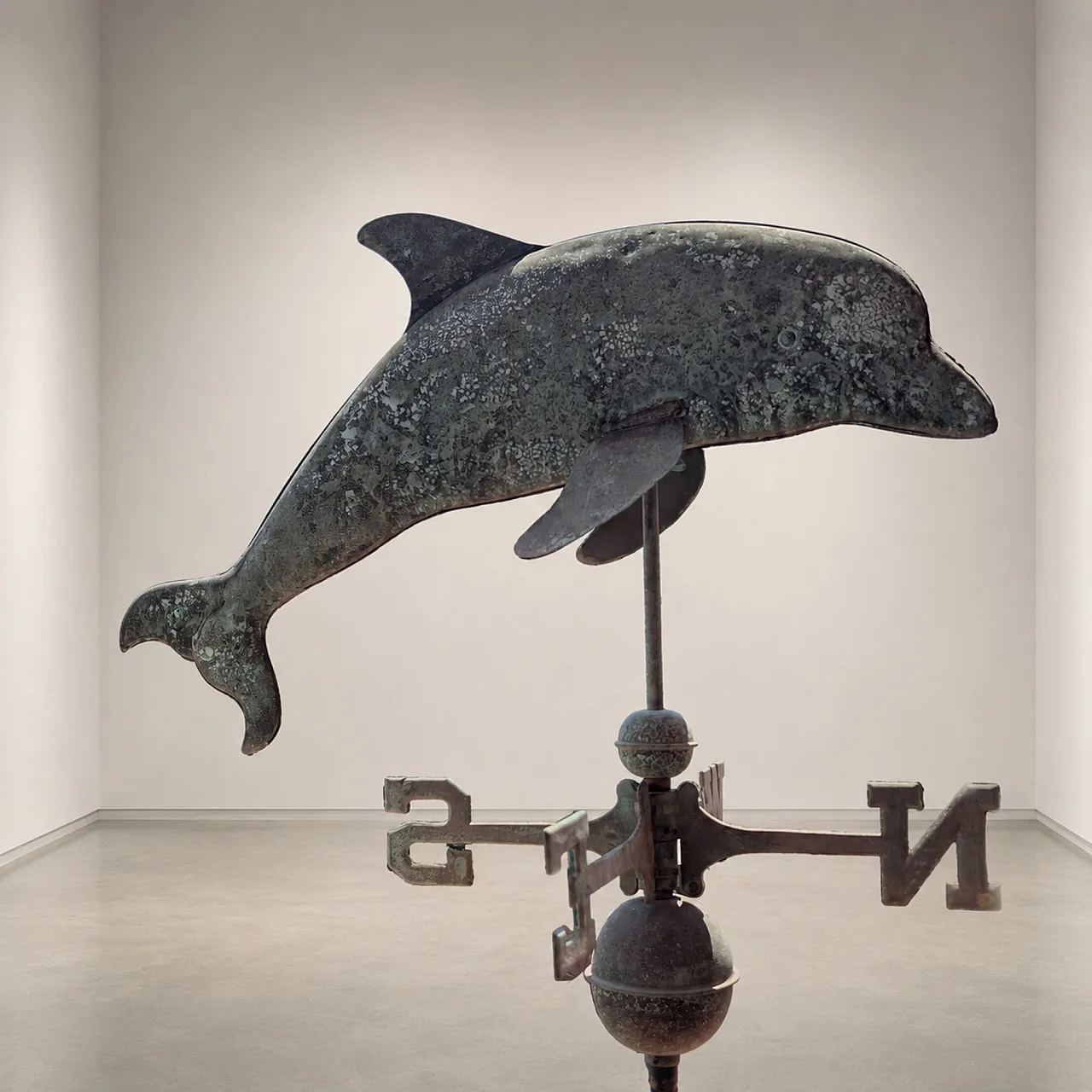 Italian early 1900s weather vane in copper with dolphin 4
