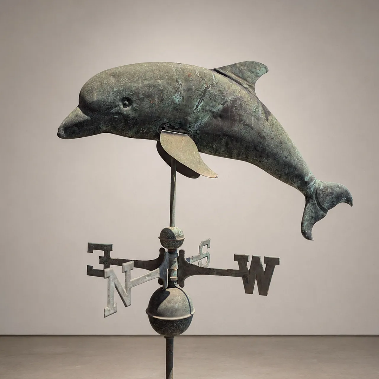 Italian early 1900s weather vane in copper with dolphin 6