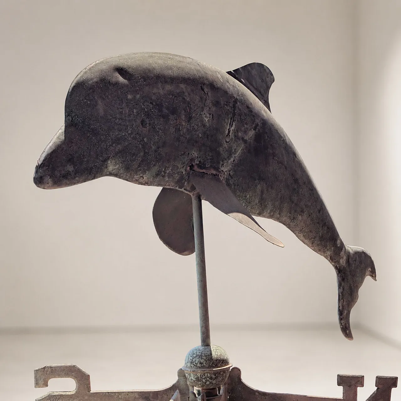 Italian early 1900s weather vane in copper with dolphin 8