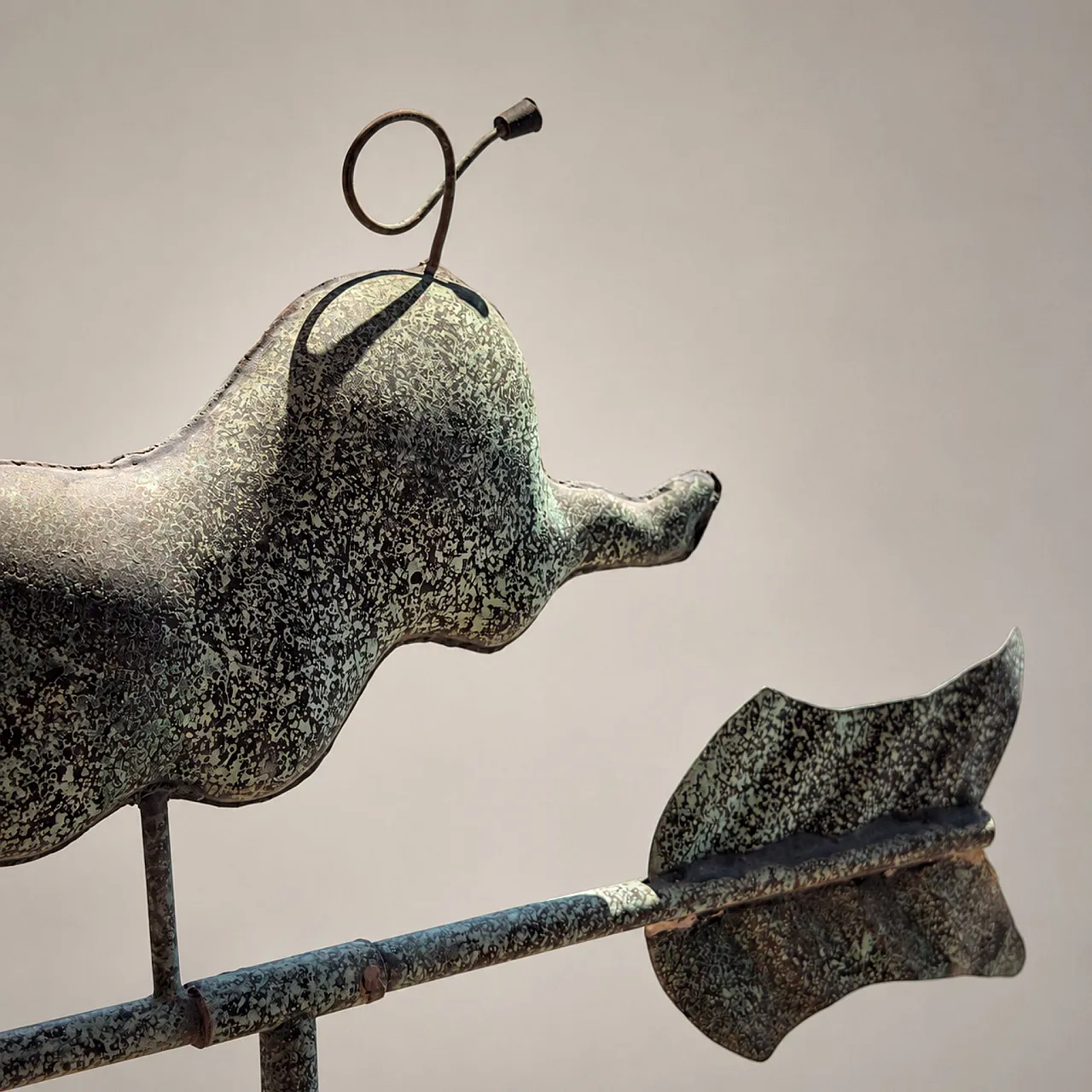 Italian weathervane from the early 1900s in copper with three-dimensional pig 1