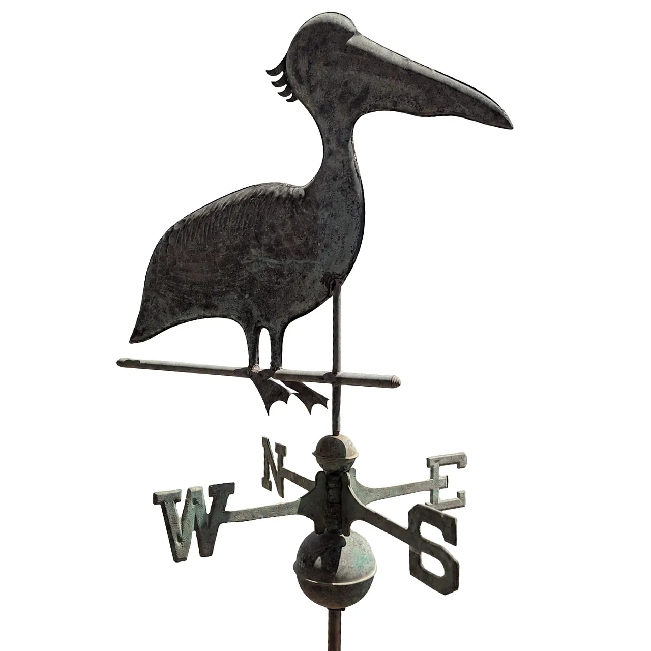 Italian wind vane from the early 1900s in copper with three-dimensional pelican 2