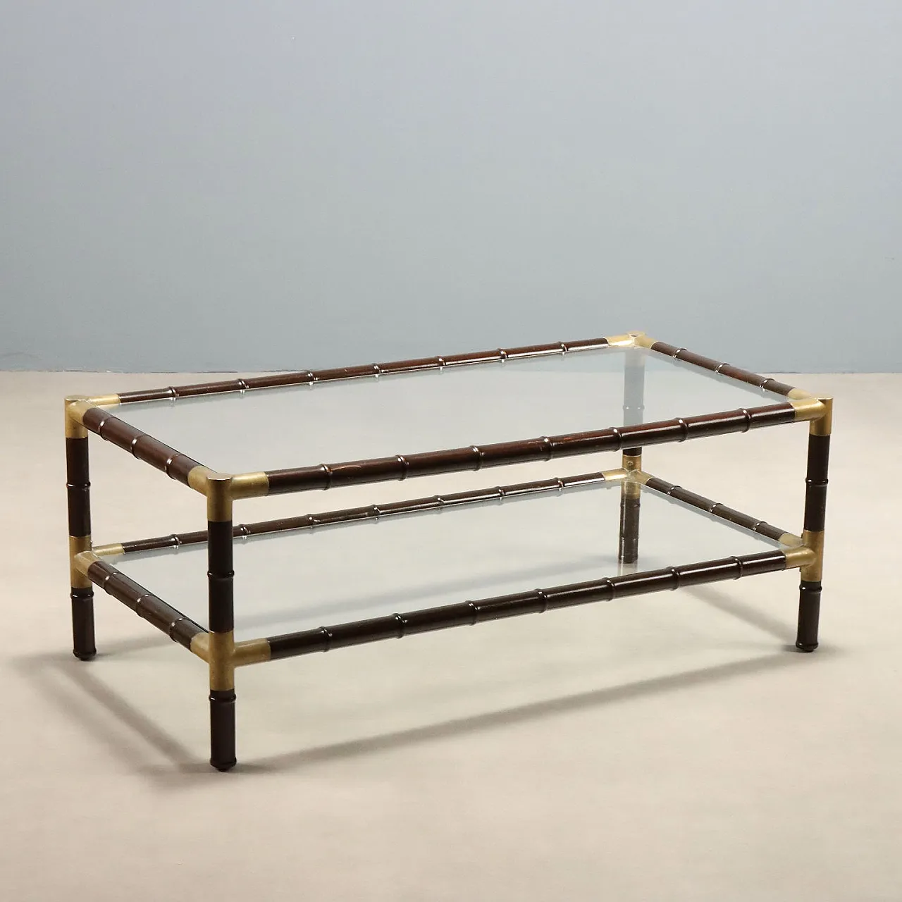 Bamboo and brass coffee table, mid-20th century 1