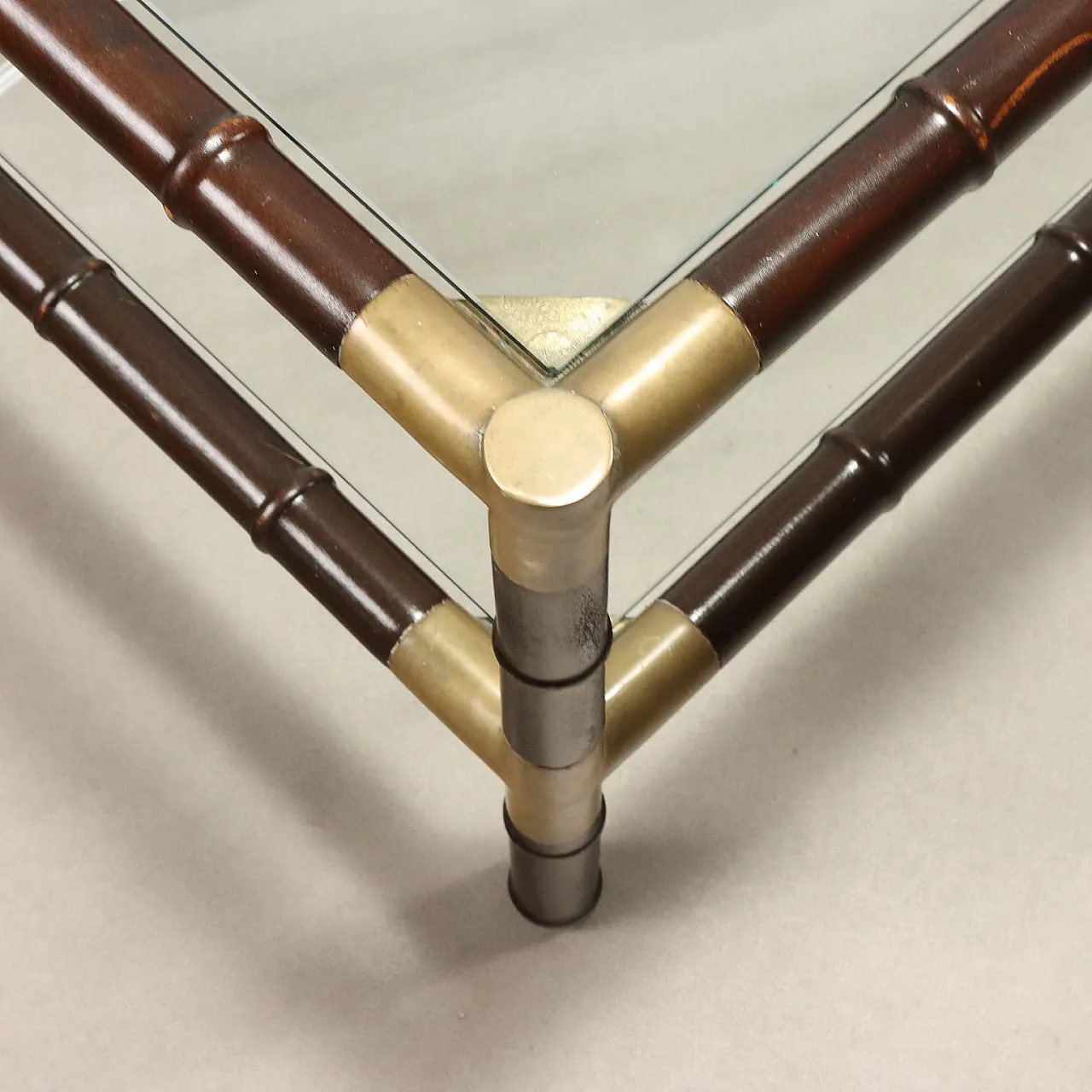 Bamboo and brass coffee table, mid-20th century 3