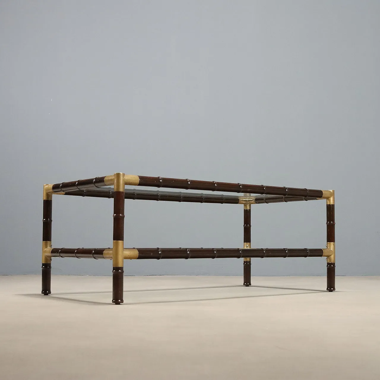 Bamboo and brass coffee table, mid-20th century 7