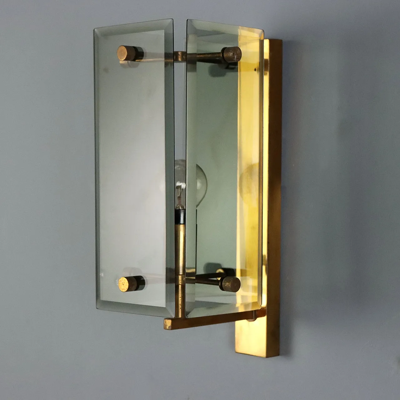 3 Wall lamps in brass and smoked glass, 1960s 4