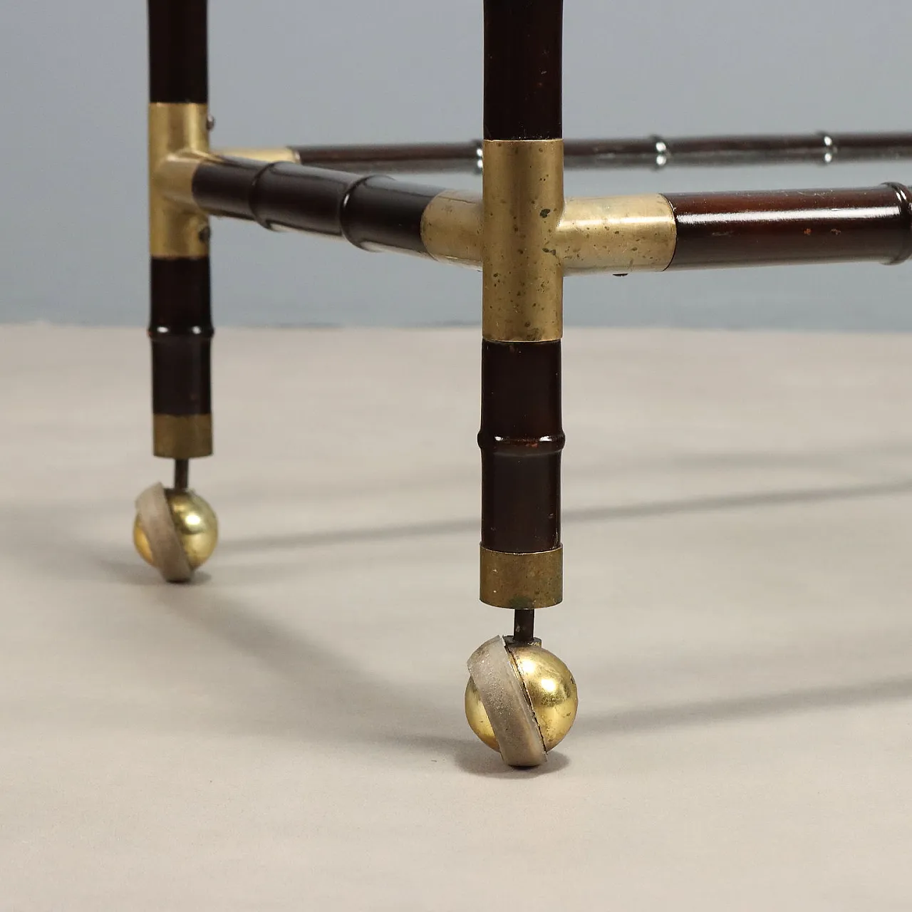 Coffee table with wheels in bamboo and brass, mid-20th century 6