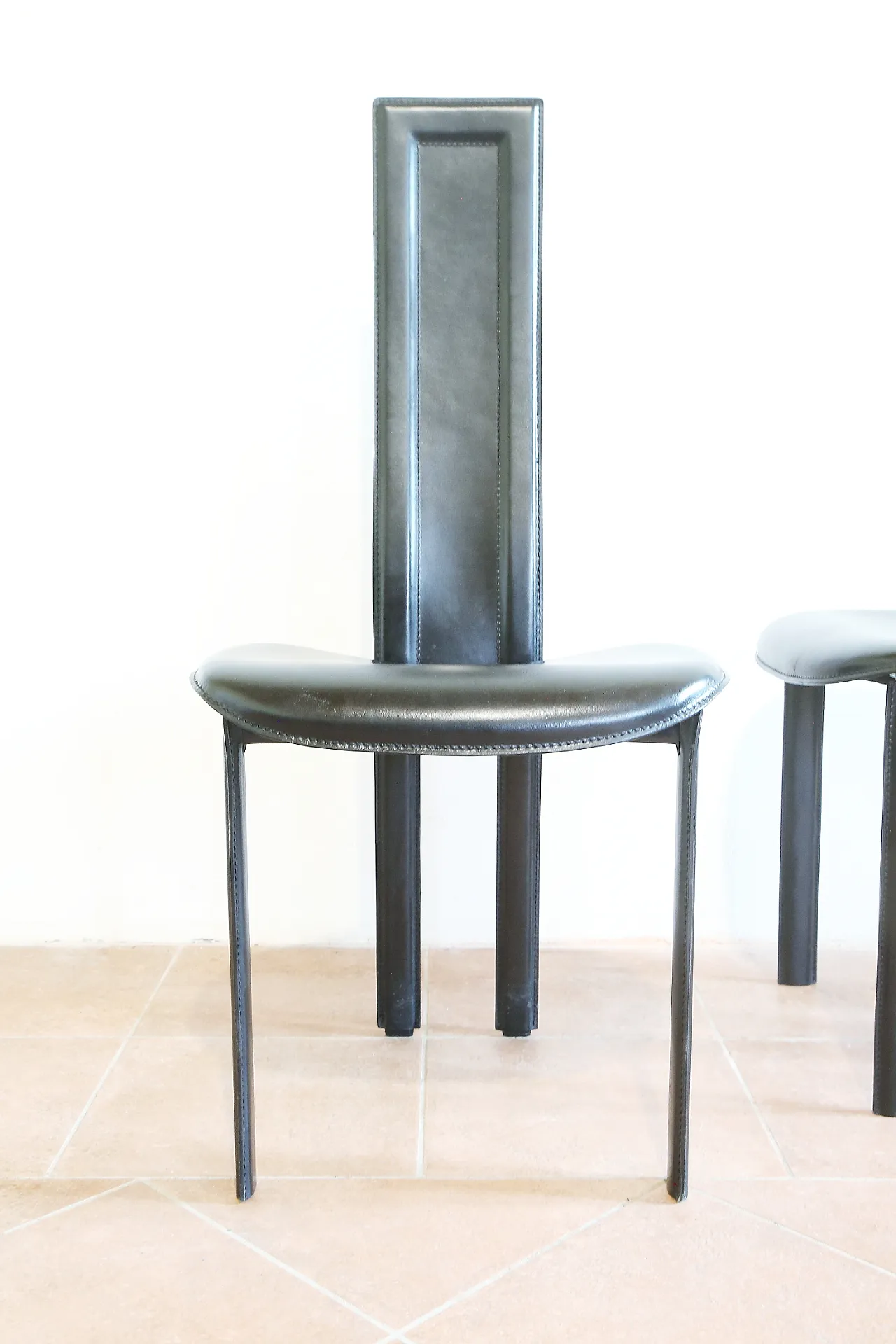 Pair of black leather Alice chairs by Giorgio Cattelan, 1980s 15