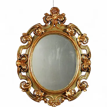 Specchiera eclettica in legno intagliato e dorato, '800