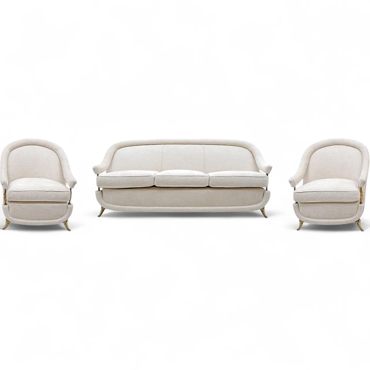 French Art Deco sofa and two armchairs, 1950s 20