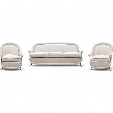 French Art Deco sofa and two armchairs, 1950s