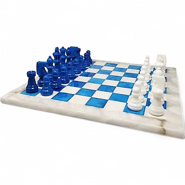 Chess set in Volterra alabaster handmade, 1970s