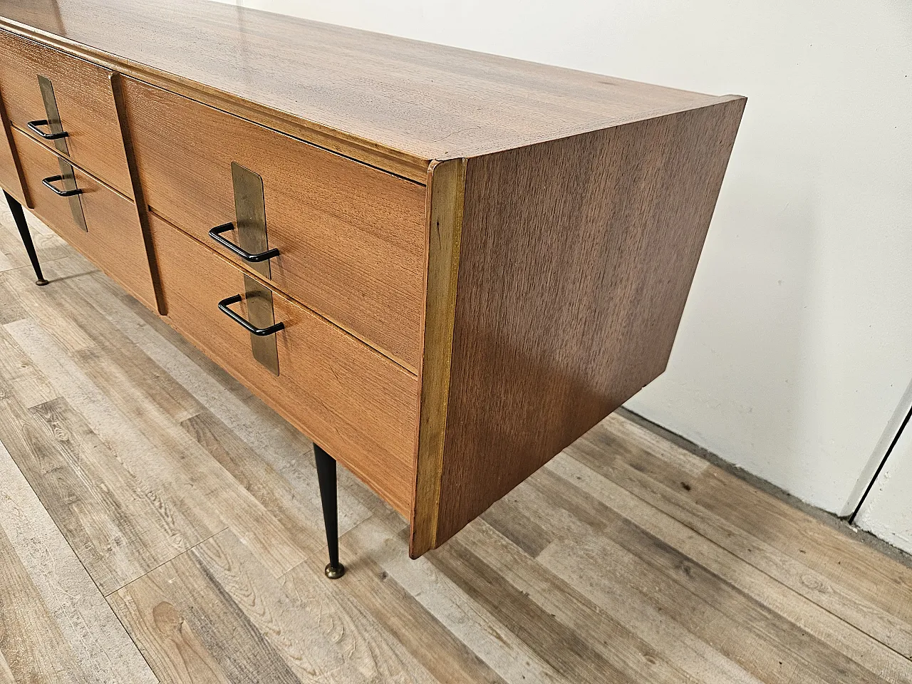 Chest of drawers in walnut with iron and brass details, 1960s 2