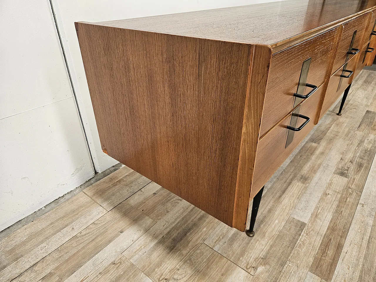 Chest of drawers in walnut with iron and brass details, 1960s 3