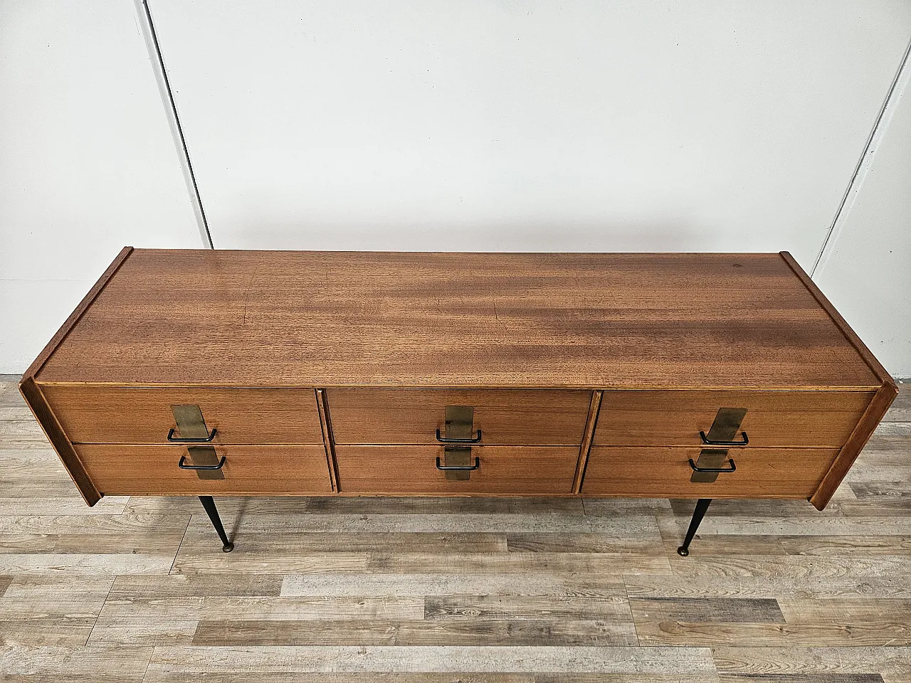 Chest of drawers in walnut with iron and brass details, 1960s 4