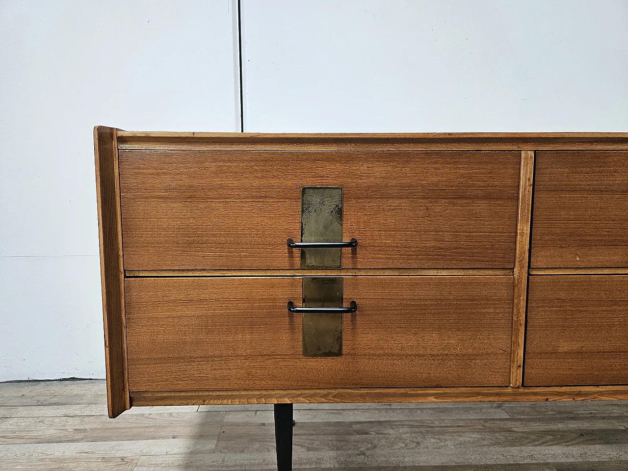 Chest of drawers in walnut with iron and brass details, 1960s 8