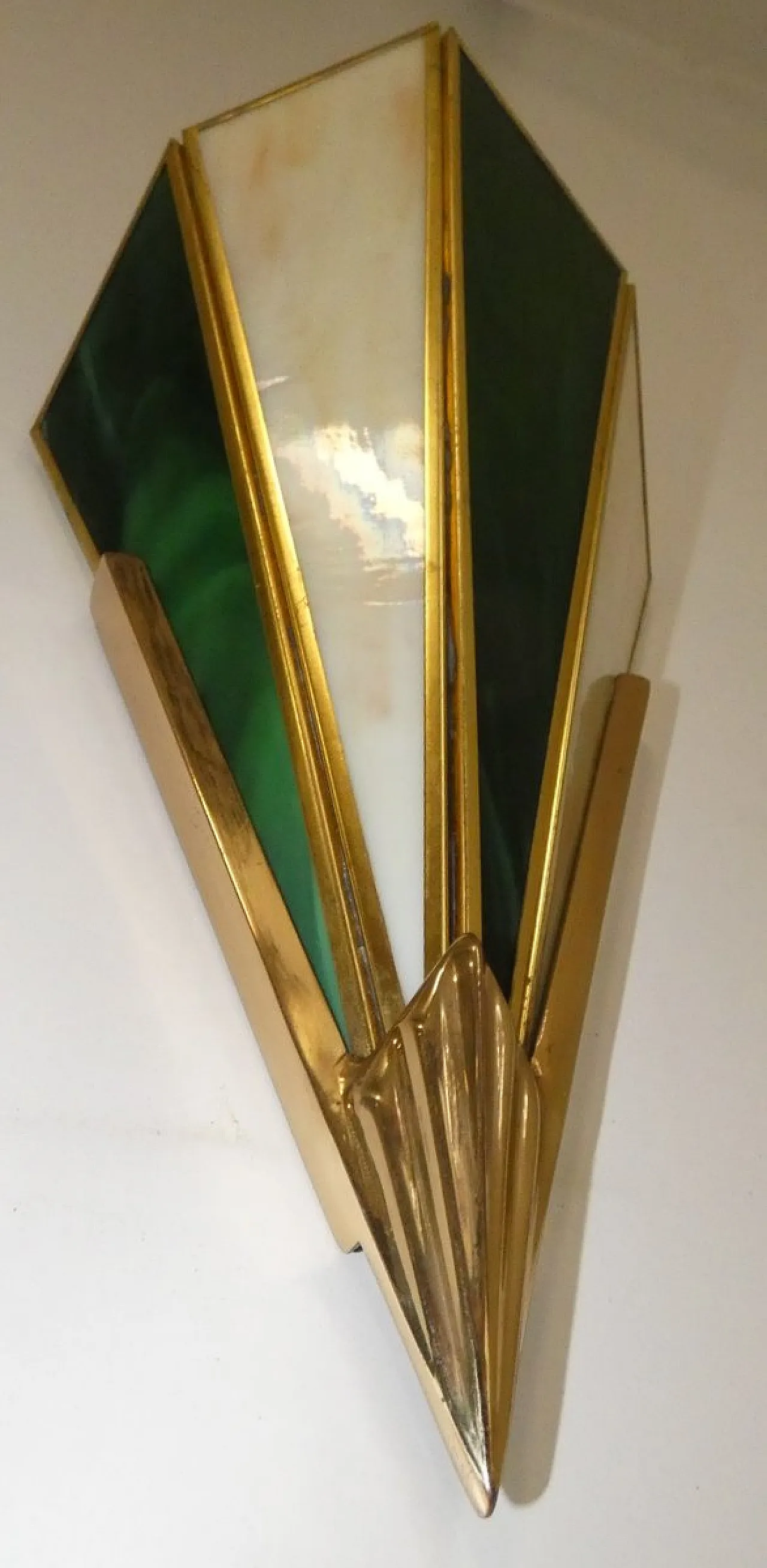 Coppia di appliques in ottone e vetro di Glashütte Limburg, anni '80 5