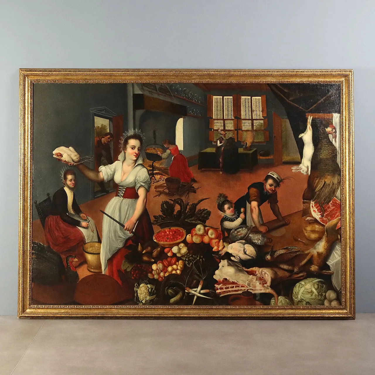 Dipinto Fiammingo con Scena d'Interno in Cucina, '700 1