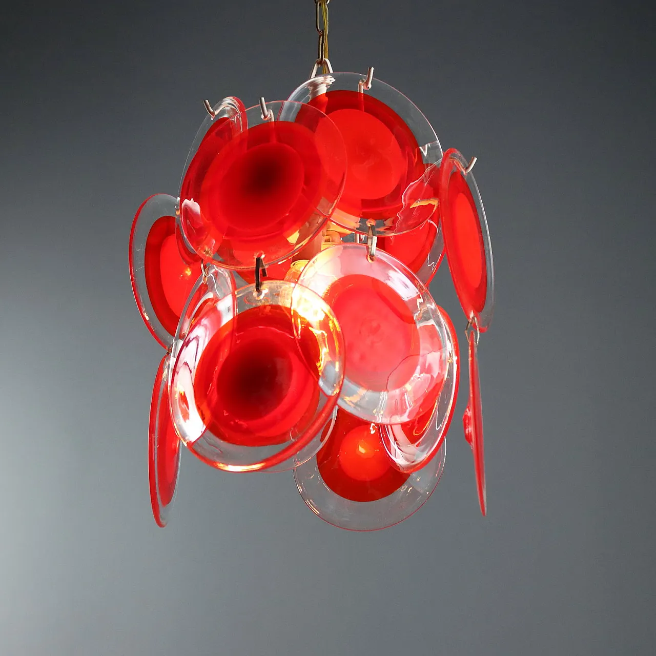 Lampada con dischi in vetro di Murano, anni '70 3