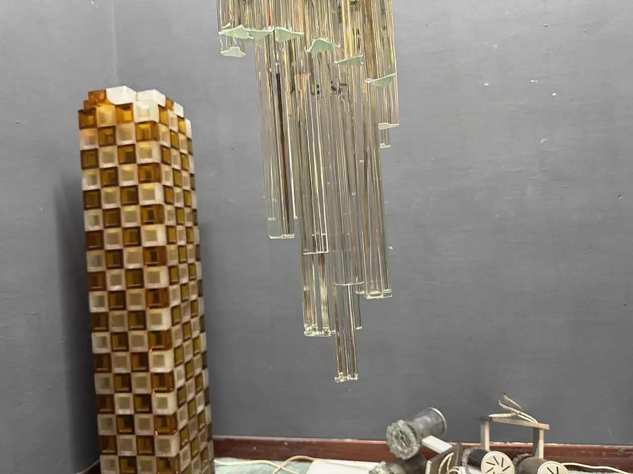Lampadario grande Trilobi in vetro di Murano, anni '60 9