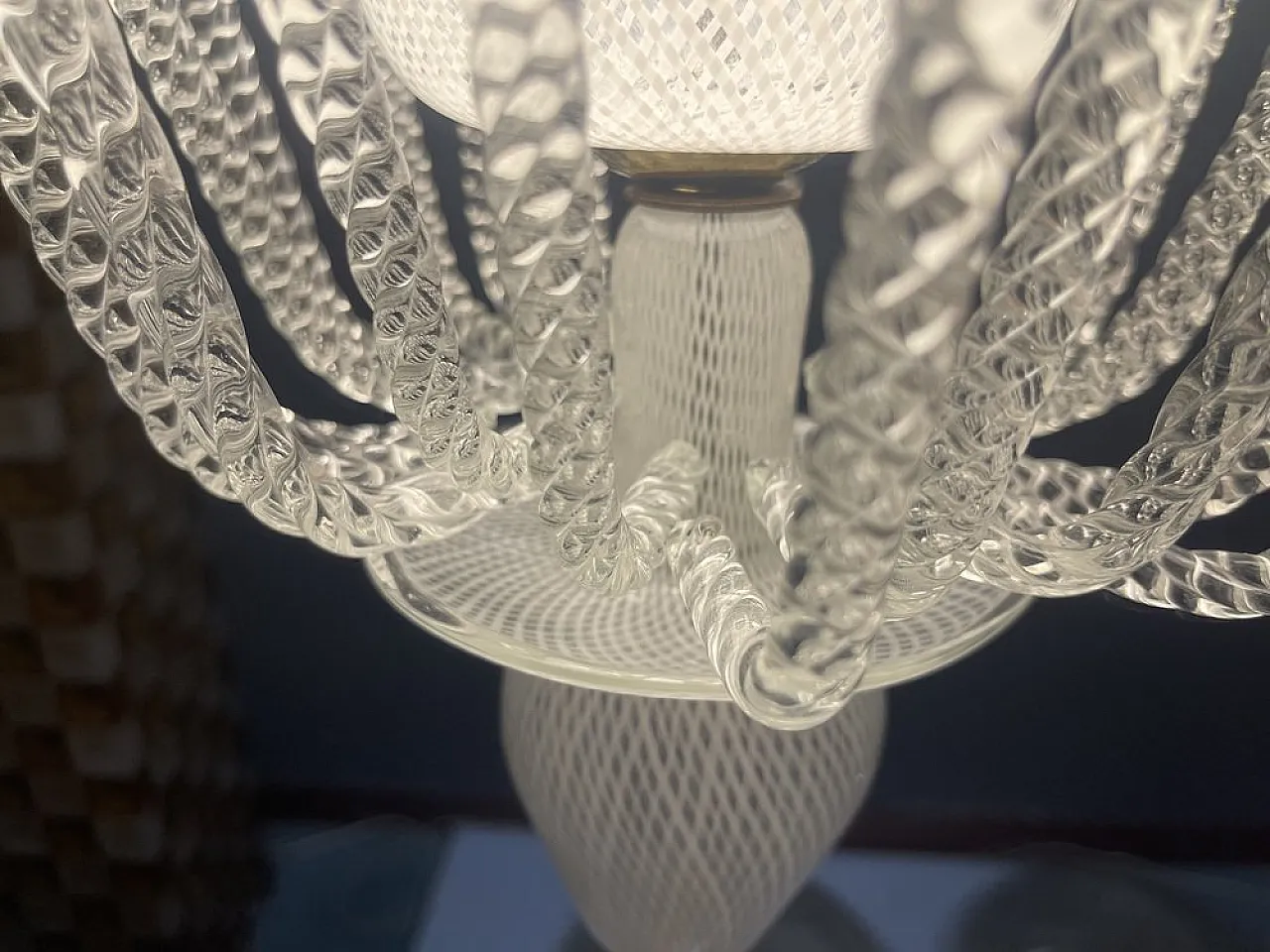 Reticello pendant lamp in Murano glass, 1940s 3