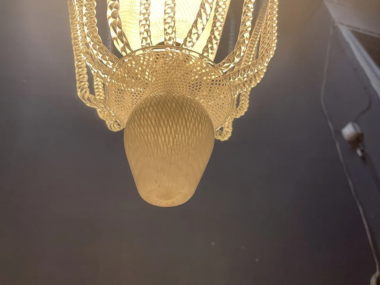 Reticello pendant lamp in Murano glass, 1940s 10