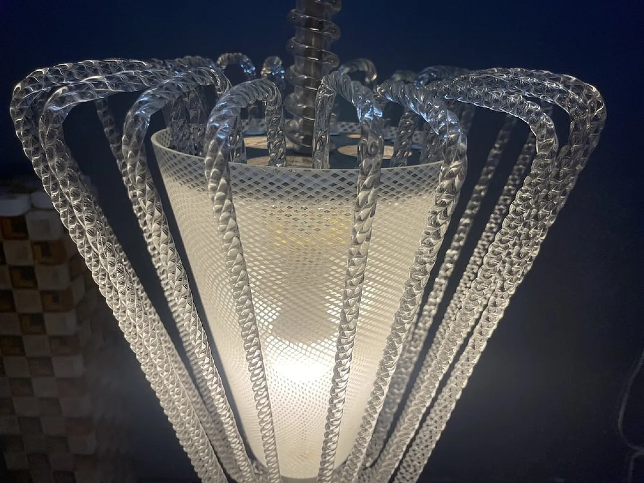 Reticello pendant lamp in Murano glass, 1940s 11