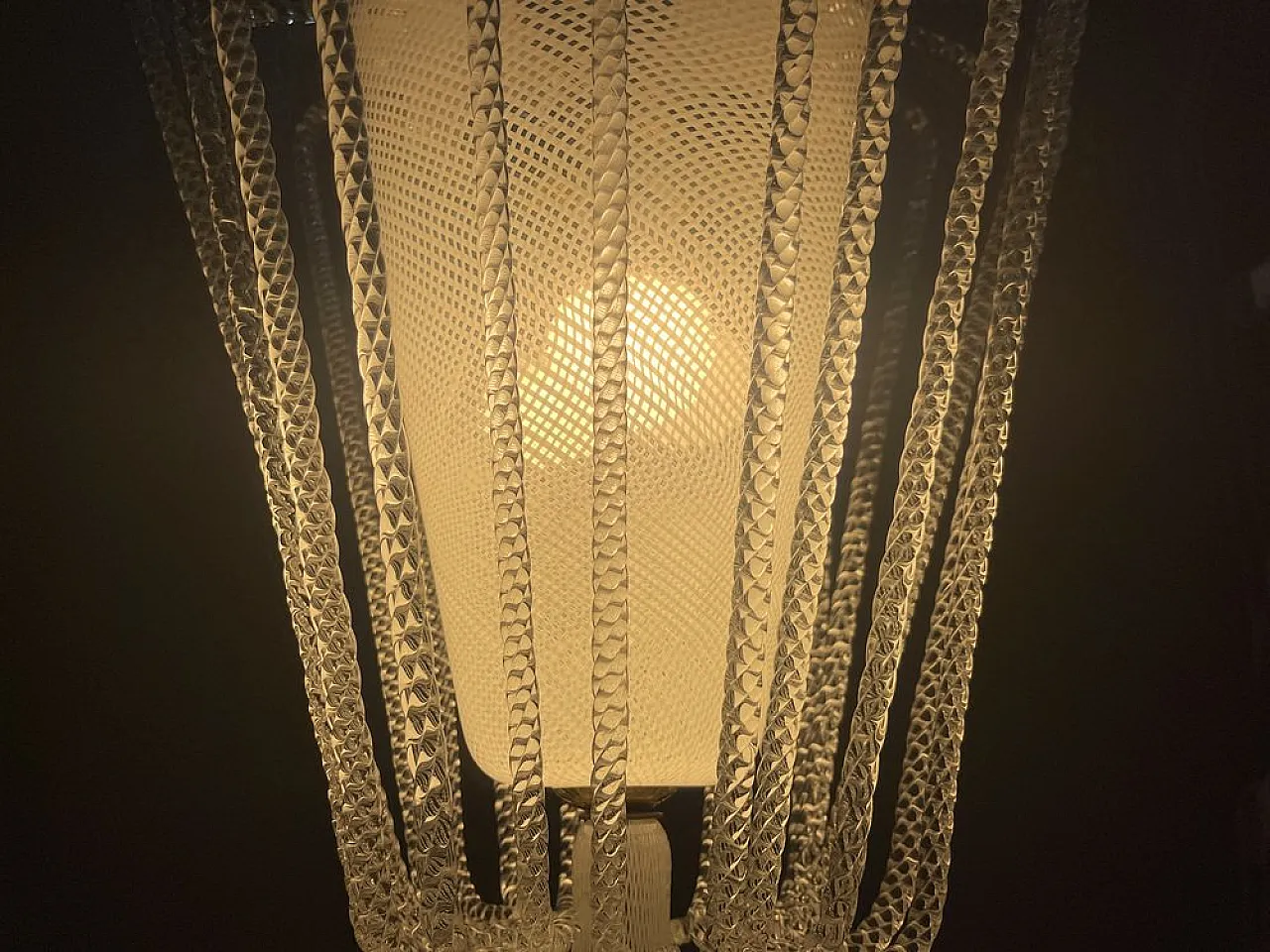 Reticello pendant lamp in Murano glass, 1940s 12