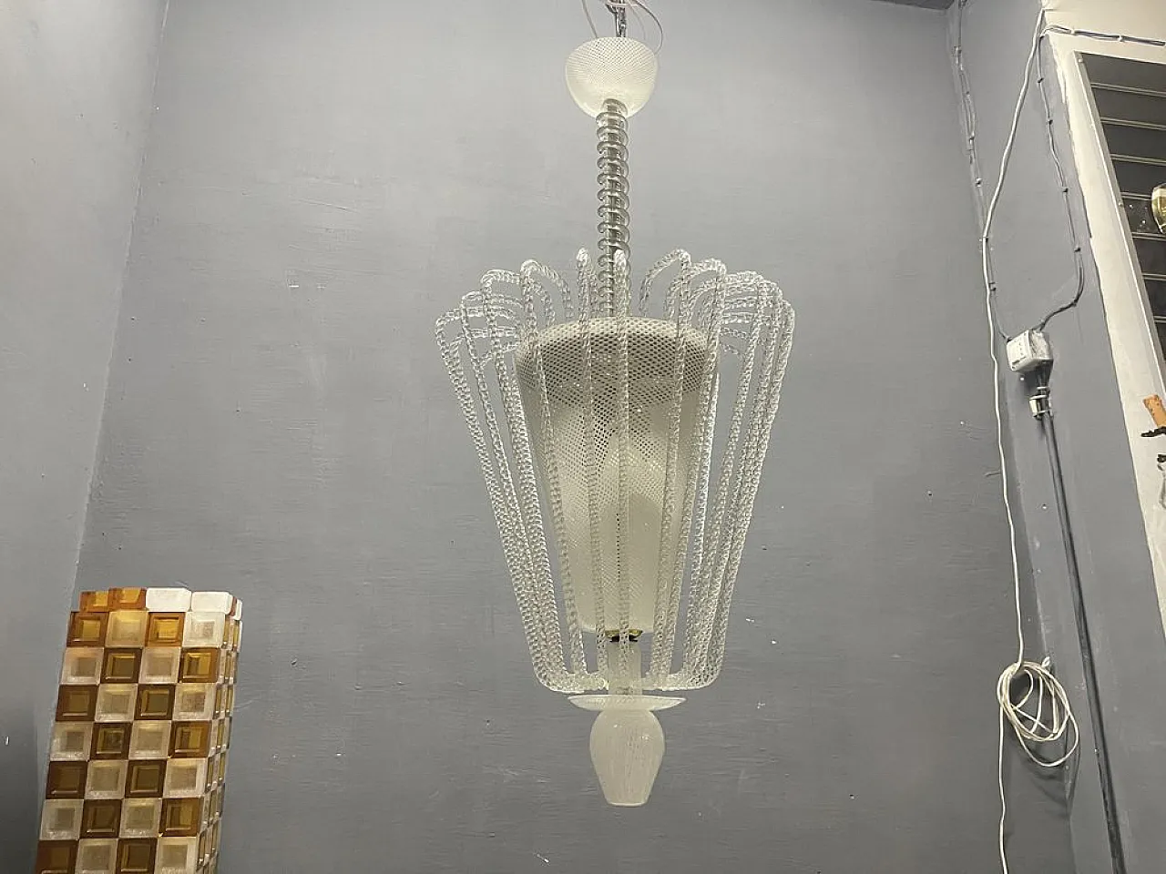 Reticello pendant lamp in Murano glass, 1940s 13