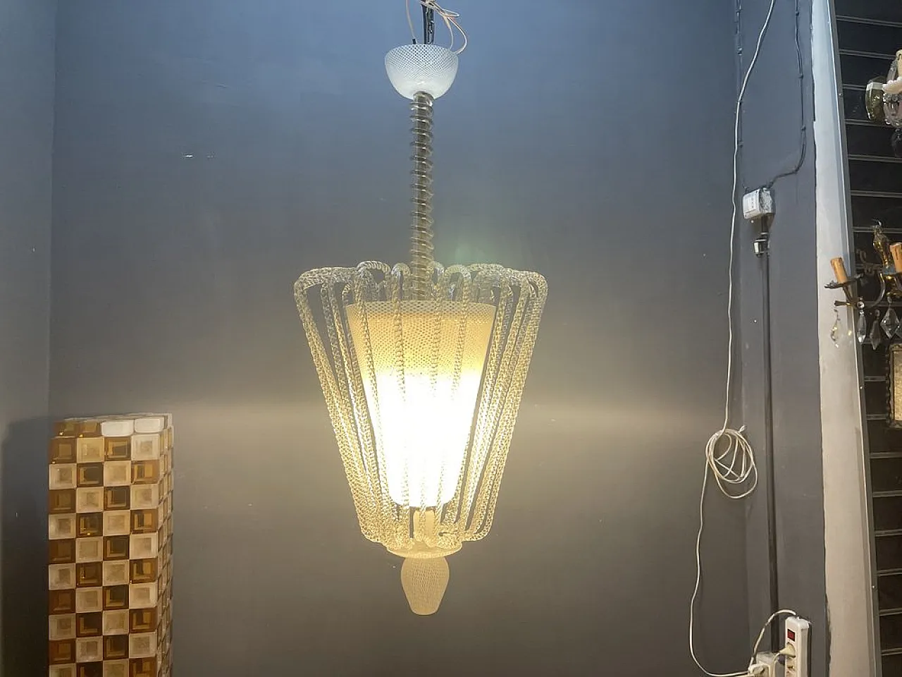 Reticello pendant lamp in Murano glass, 1940s 14