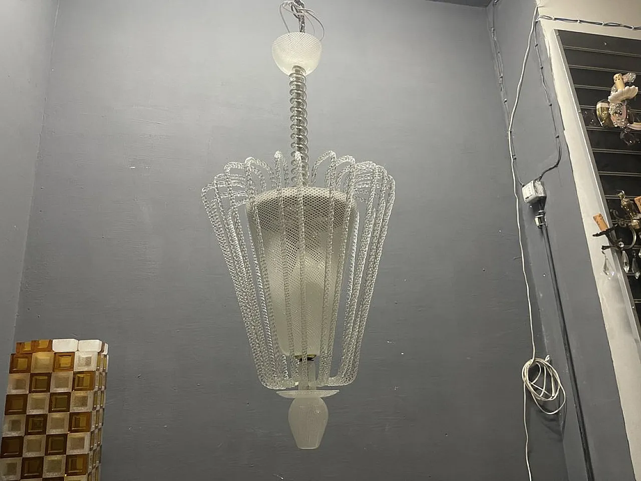 Reticello pendant lamp in Murano glass, 1940s 15