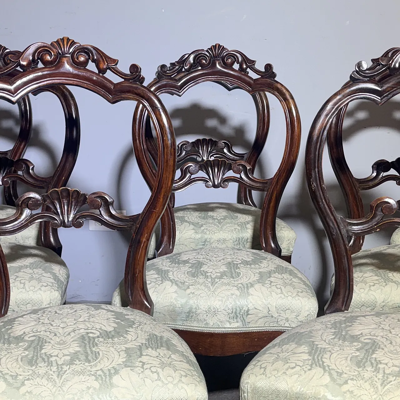 8 walnut Louis Philippe chairs, 1860s 7