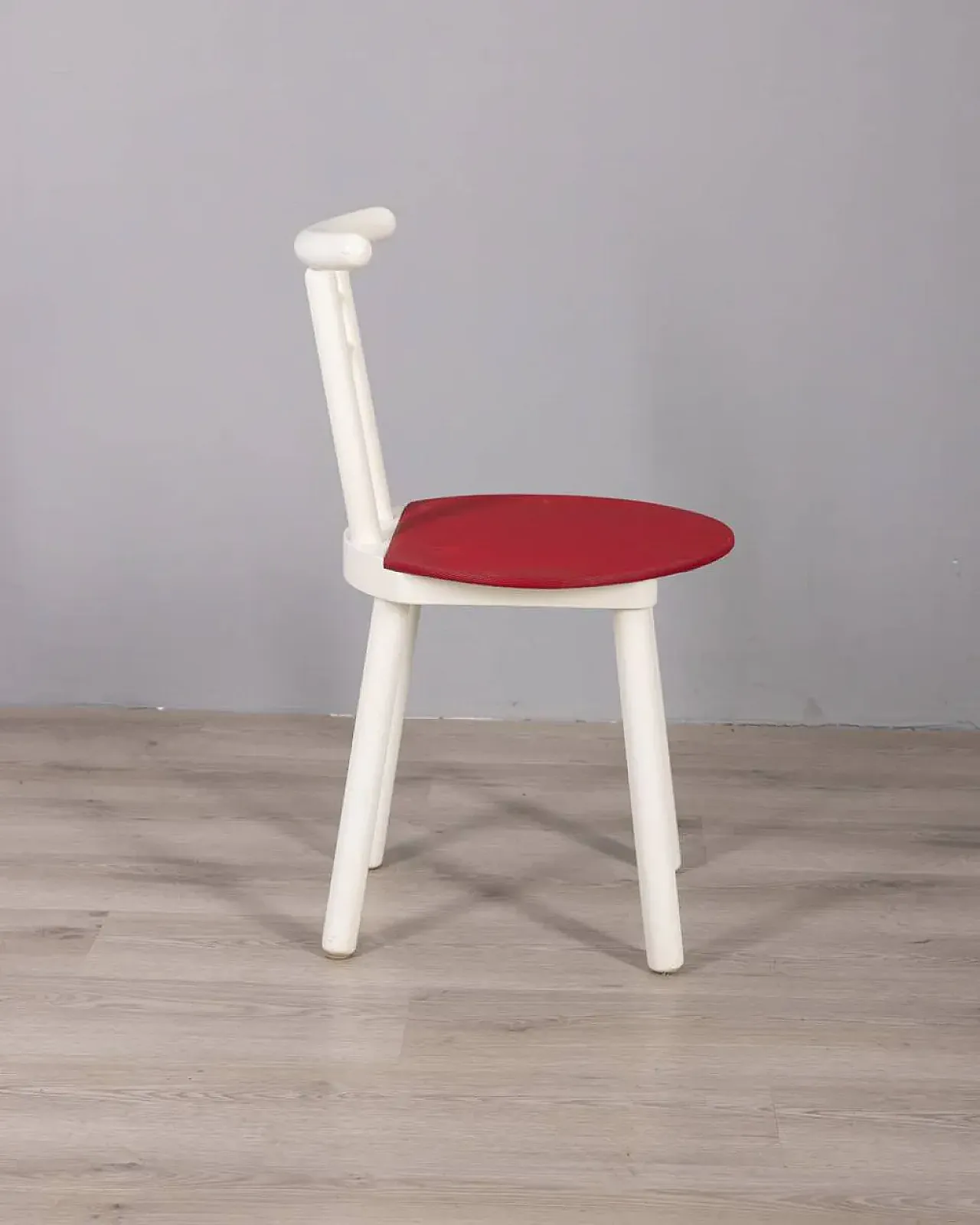 4 Chairs in wood and red vinyl, 1980s 5