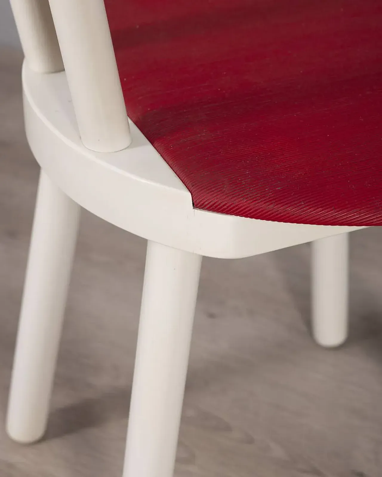 4 Chairs in wood and red vinyl, 1980s 8