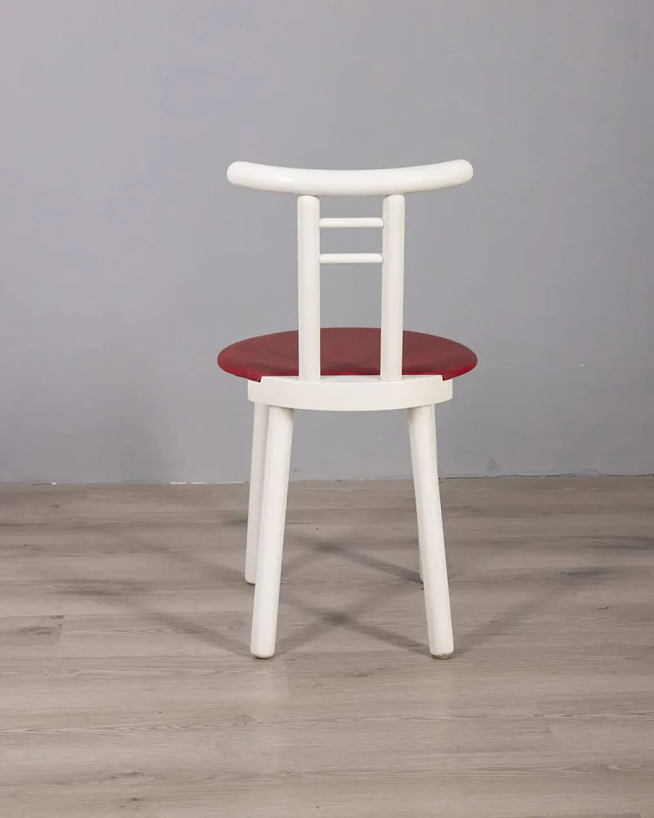 4 Chairs in wood and red vinyl, 1980s 10