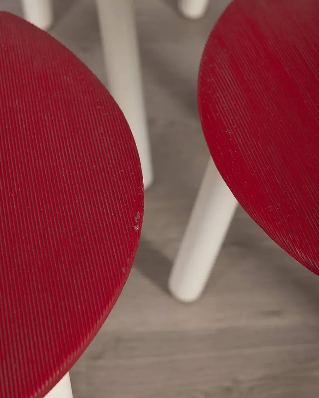4 Chairs in wood and red vinyl, 1980s 11