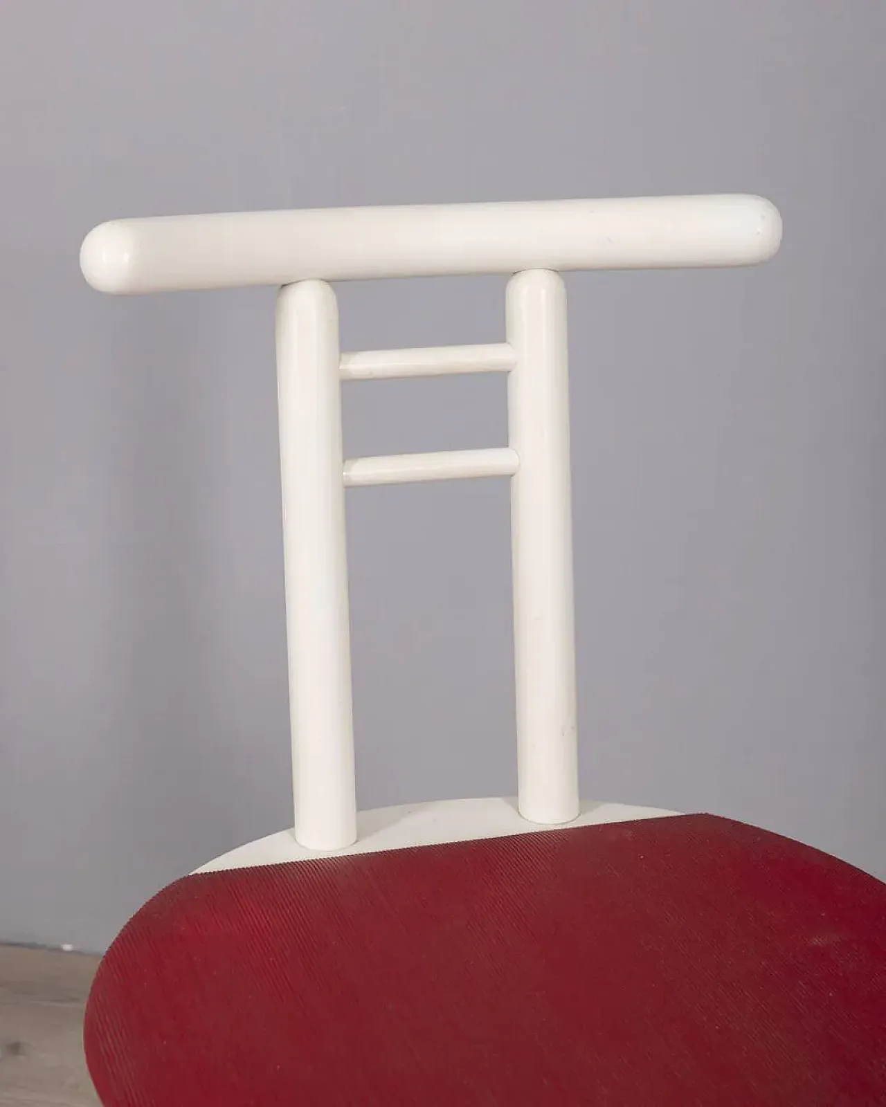 4 Chairs in wood and red vinyl, 1980s 12